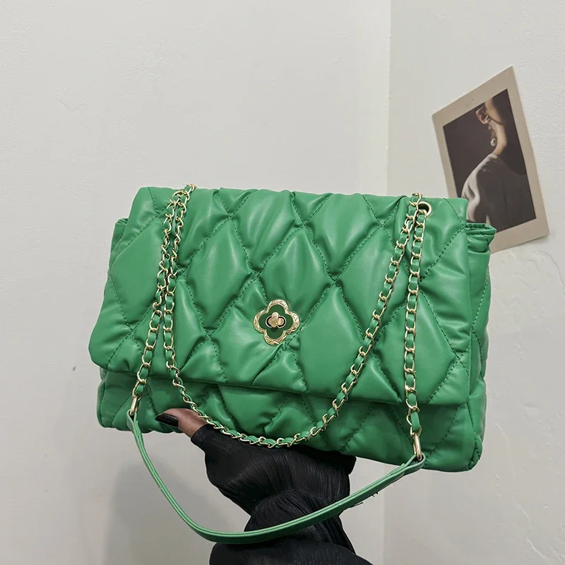 2024 New Luxury Handbags Famous Brand Designer Lady Green Quilted Shoulder Crossbody Bags Pu Leather Women Underarm Handbag