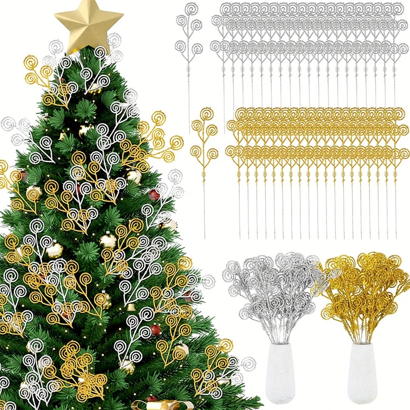 1/3/5Pieces White Glitter Stem Candy Circle Branch Christmas Tree Decoration Xmas Festival 2024 New Year Gifts Party Decors