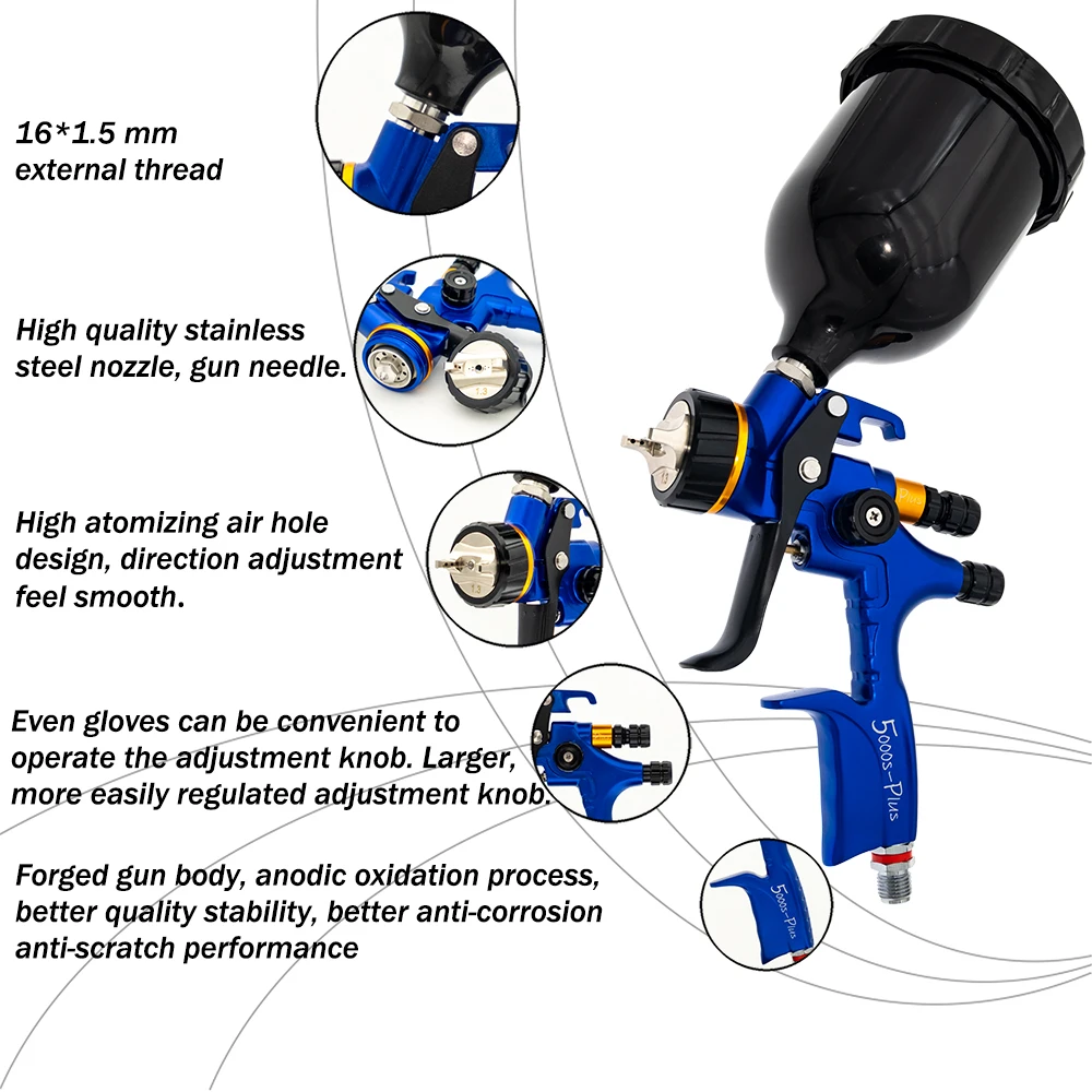 High Quality Spray Gun For Cars 1.3/1.8mm Nozzle Gold Painting Gun With Mixing Cup Water Based Air Spray Gun Airbrush