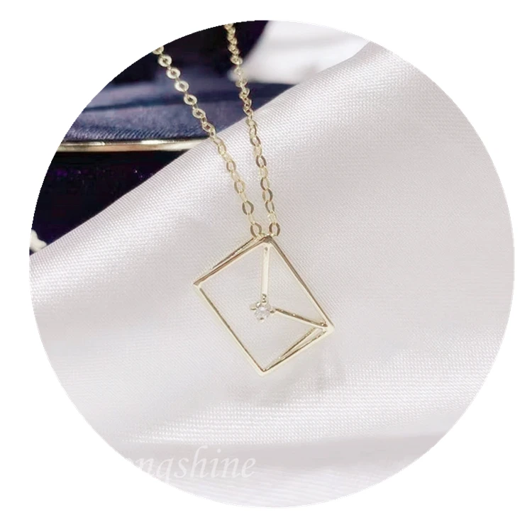 Personality Minimalist Jewelry Charms Fashion Love Letter Envelope Pendant 18K Gold Chain Diamond Necklace