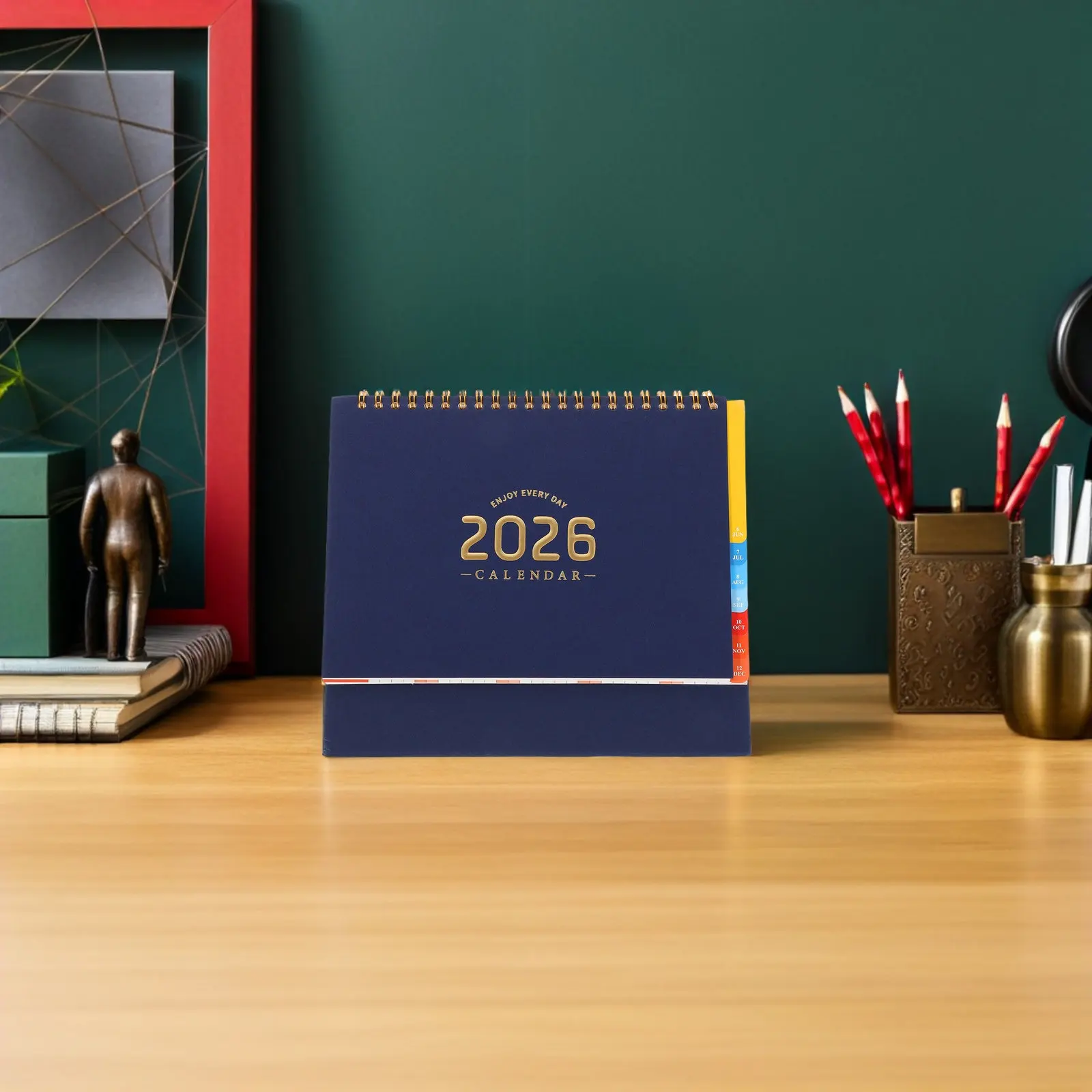 

Desktop Calendar 2026 . 2025 Dec. 2026 Twin-Wire Binding Colorful Tabs Standing Monthly Weekly Planner Minimalist