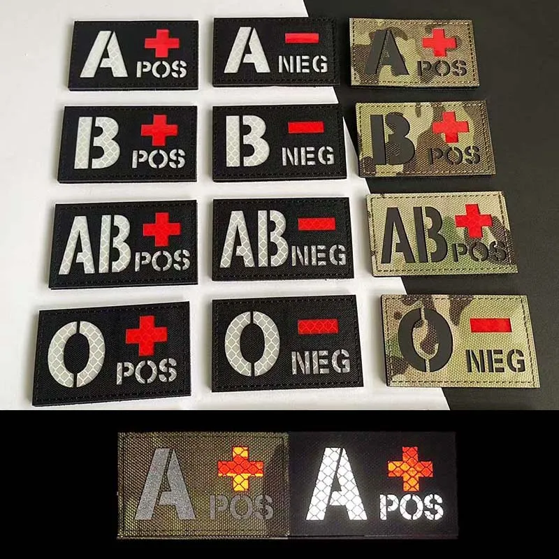 8*5CM  Blood Type Patch Hook and Loop Patch,A B AB O NEG POS Emblemen Infrared in the Dark,Military Tactical Badges For Backpack