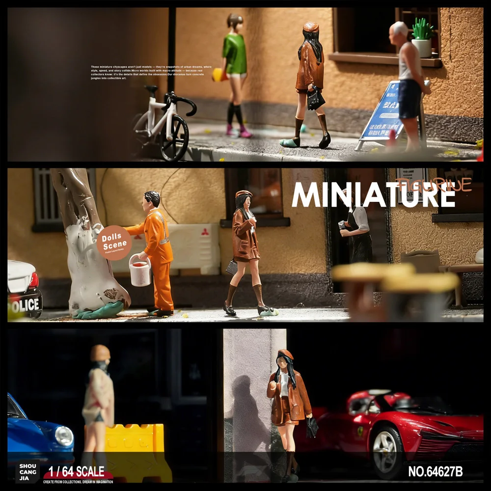 1:64 Scale Brown Trench Coat Beret Girl Mini Resin Figure Diorama Match 3D Color Print Figurine Desk Ornament Mini Shoot Match view 4