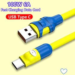 100W 6A Super Fast Charging USB Type C Cable Soft Silicone For Samsung Xiaomi Redmi Huawei Android Phone Charger Usb C Data Cord