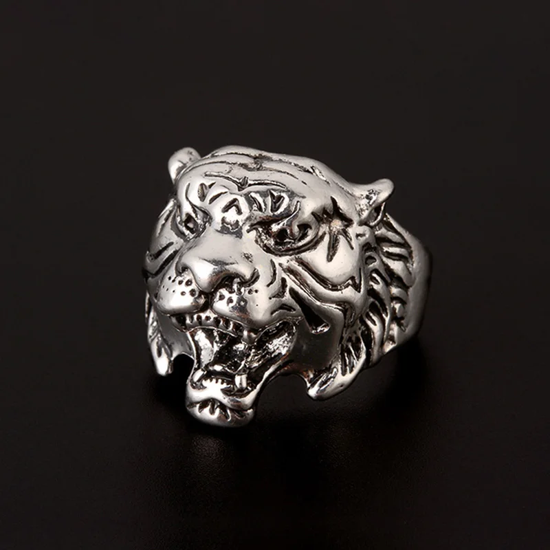 Retro Tiger Head Large Ring For Men Silver Color Punk Gothic Rock Hiphop Ring Biker Accessories Handmade Designer Jewelry Gift