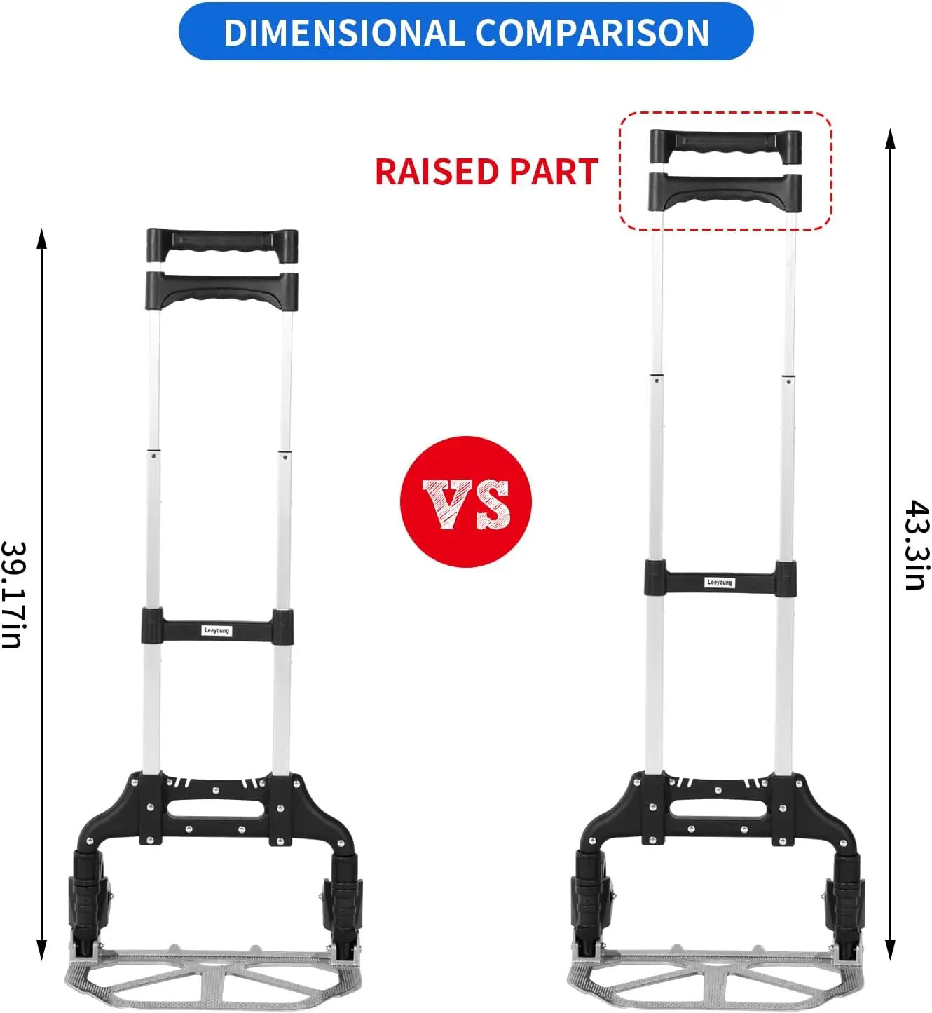 Dolly Cart Extended Handle Foldable Hand Truck, Aluminum Moving Dolly, 175 lb Capacity and 43.31