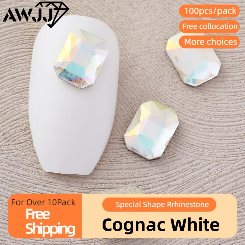 100pcs/pack Cognac White Mixed Shapes Self-Adhesive Fashion Trend  Precision Cutting Nail Art Rhinestones Eco-Friendly & Safe