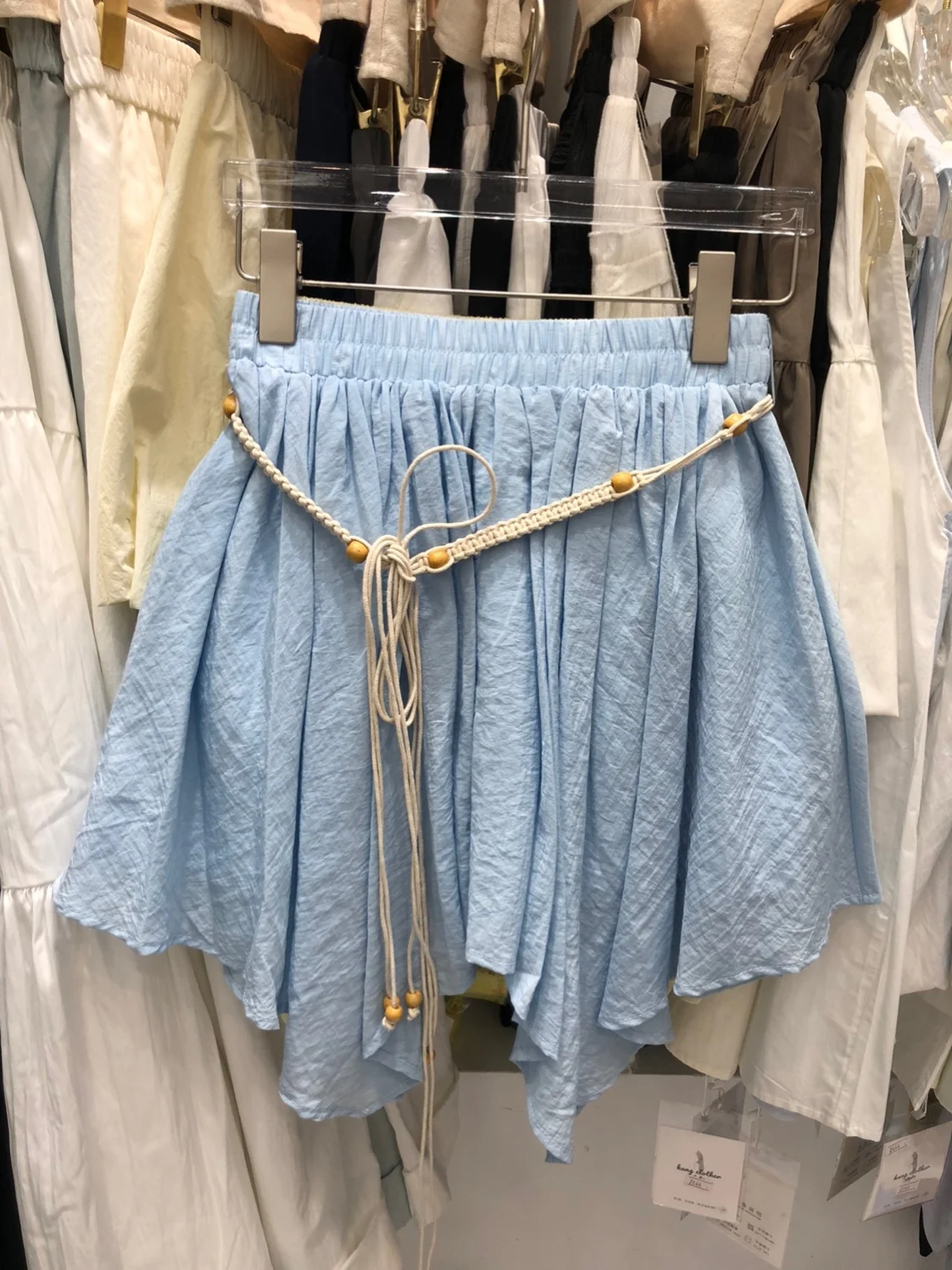 

Асимметричная тонкая дышащая юбка свободного кроя с высокой талией А-силуэта, короткая юбка-фея цвета Mis Blue для женщин