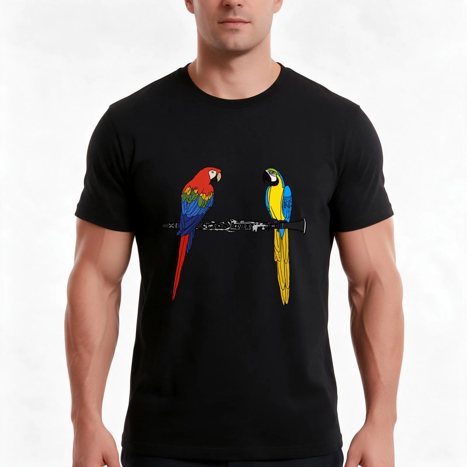 Macaws Perched on a Clarinet T-Shirt Summer Casual Cotton Tee Oversized Streetwear Tops Vintage Graphic Print 100% Cotton