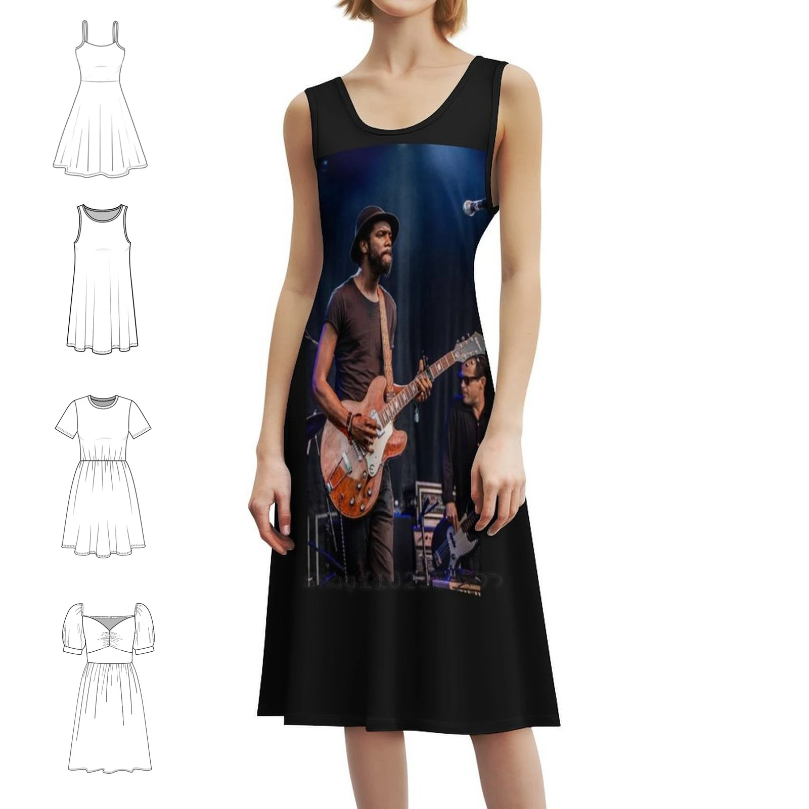 

Мини-платье Gary Clark Jr в консервативном стиле для женщин, трапециевидное свободное повседневное дневное платье Gary Clark Jr, музыкальные женские платья