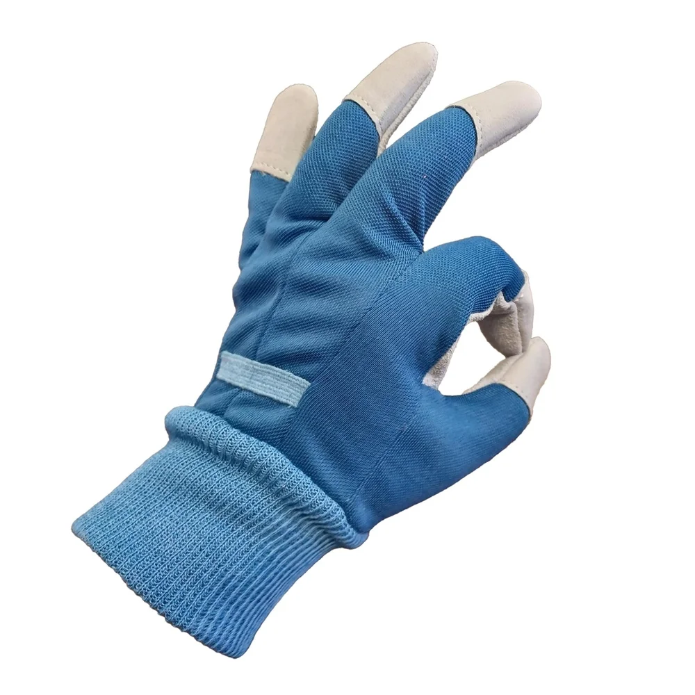 قفازات جلدية متينة للسيدات مع راحة اليد المصنوعة من جلد البقر المقوى وقابلة للتنفس من القماش الخلفي المريح ومهام الحديقة في ساحة المعصم