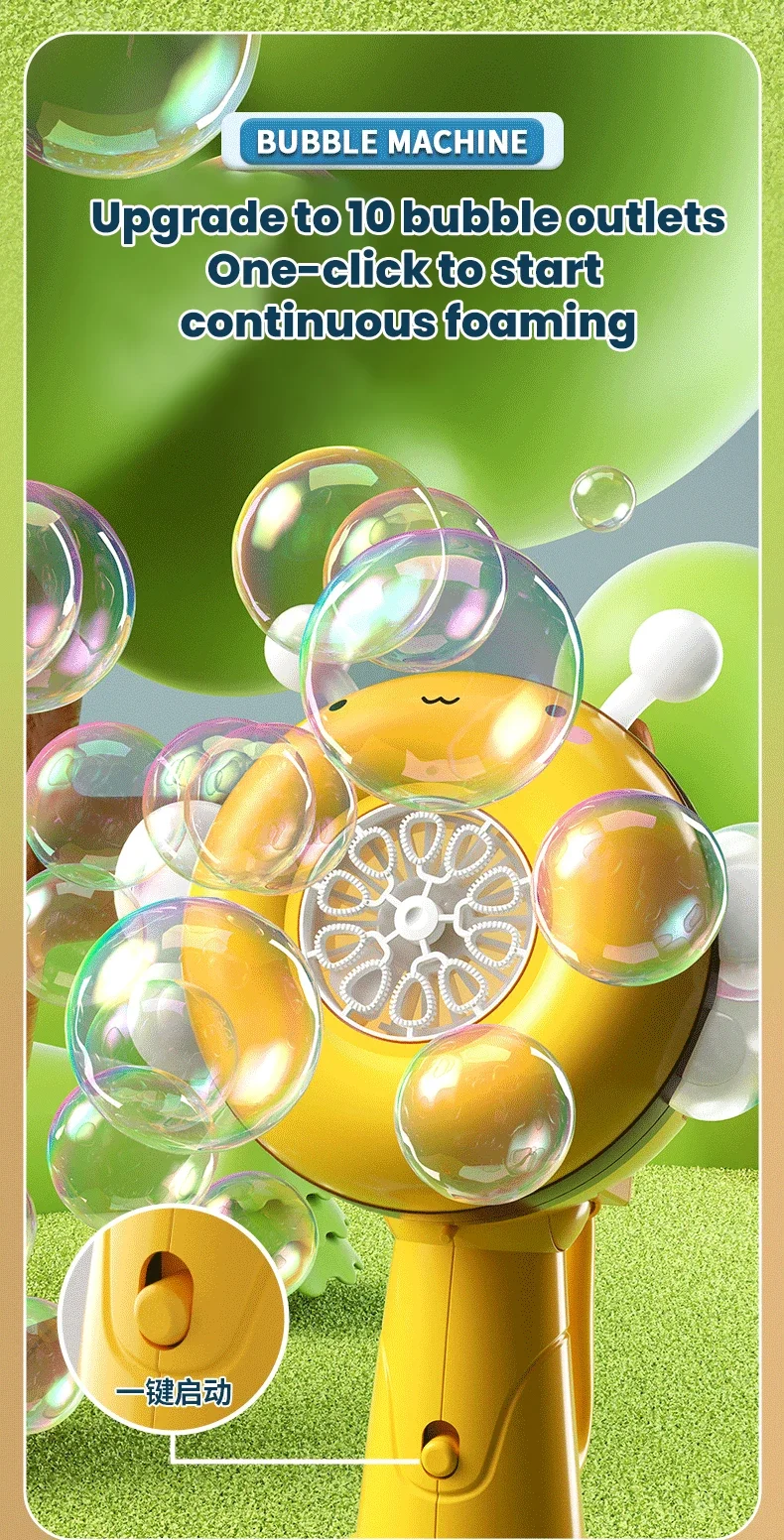 น่ารัก Bee Bubbles Machine สนุกปลอดภัยการ์ตูน Hangheld แบบพกพา Smooth 1 คลิกเริ่มต้น Mini Electric Bubbles ของเล่น