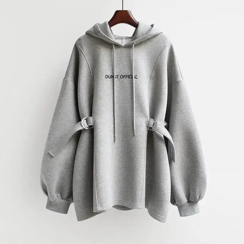 

New Kpop Letter Hoody Fashion Korean Thin Chic Women's Sweatshirts Cool Navy Blue Gray Hoodies For Women M-XXL Buckle Sudaderas