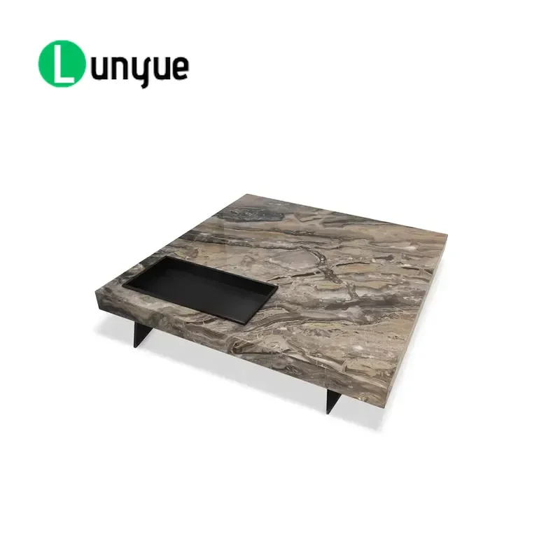 Nordic Luxury Large Square Marble Top Wooden Coffee Table for Living Room Modern Home Furniture Sturdy Elegant Design