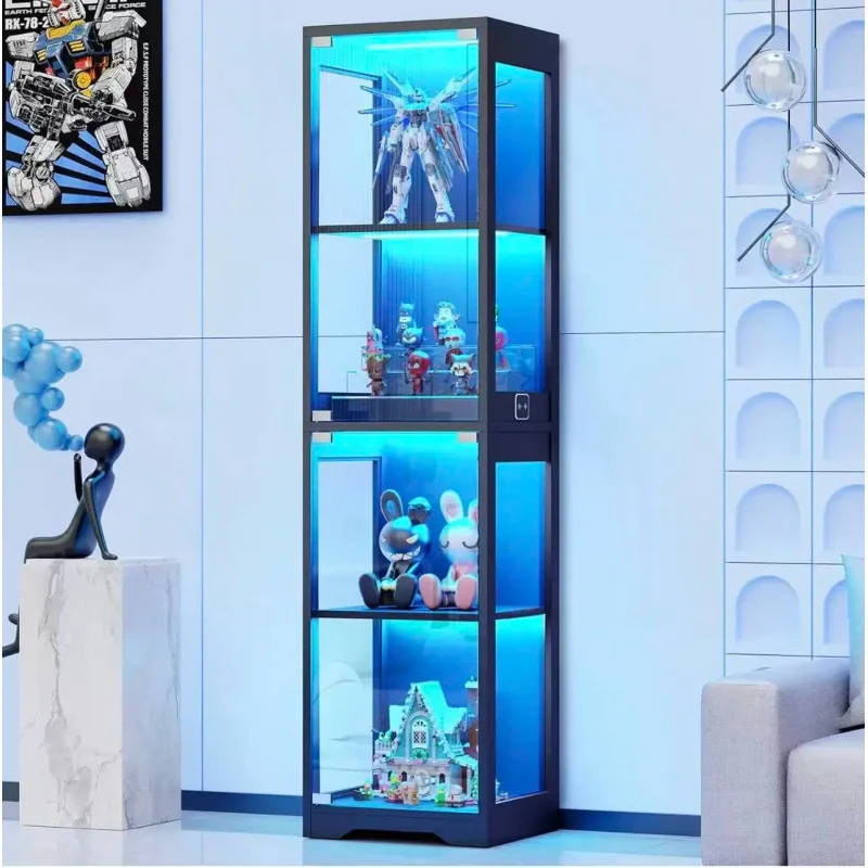 custom.Custom Size Modern Tempered Glass Showcase Collectibles Display Cabinet Adjustable LED Lighting Durable Home