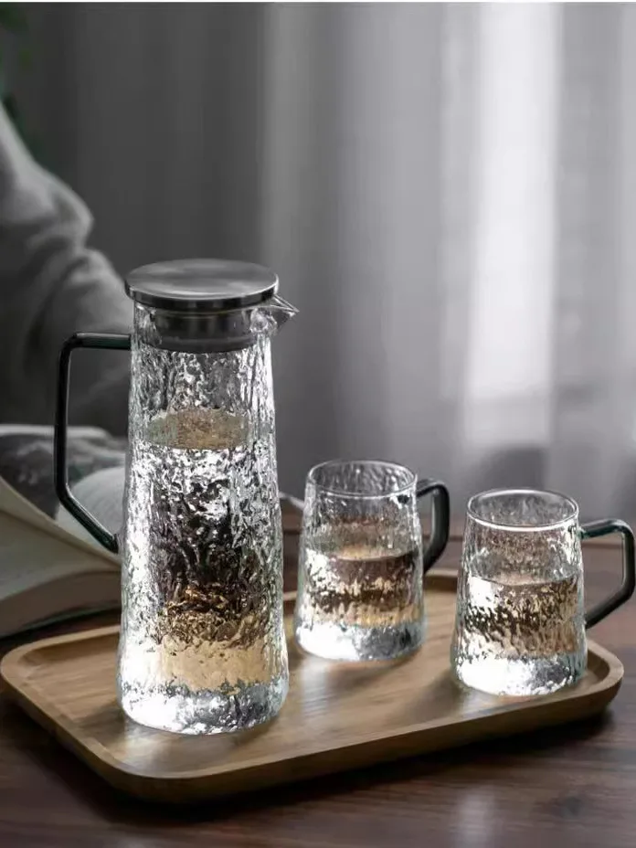 

Thiened Large Capaci High Borosilie Glass Cold Water Pot Juice Pot Hammered Pattern Four Seasons Water Pot Home Kitchen