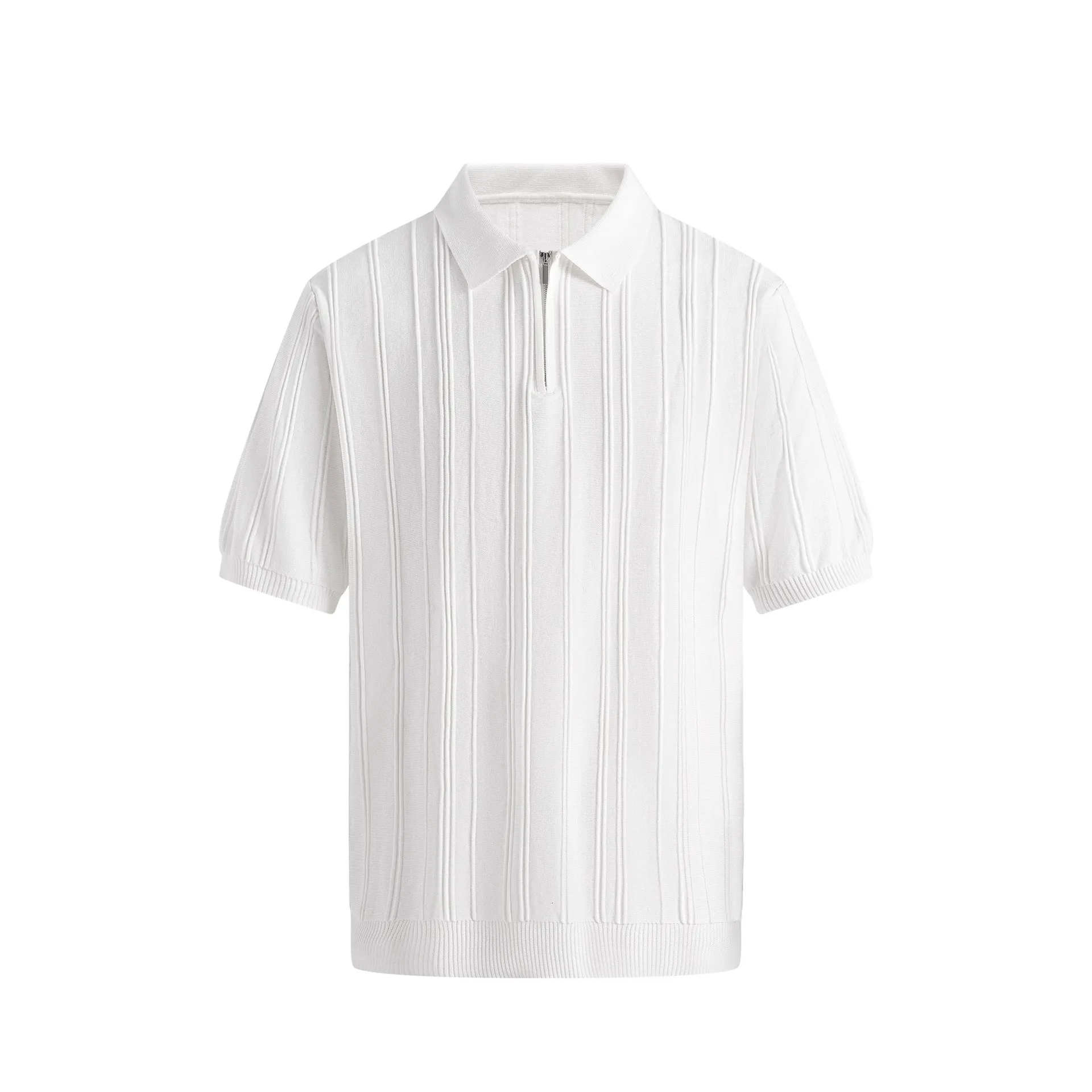 Summer Half-Zip Lapel Slim Short Sleeve Knit Polo Shirt Men's Business Casual Top