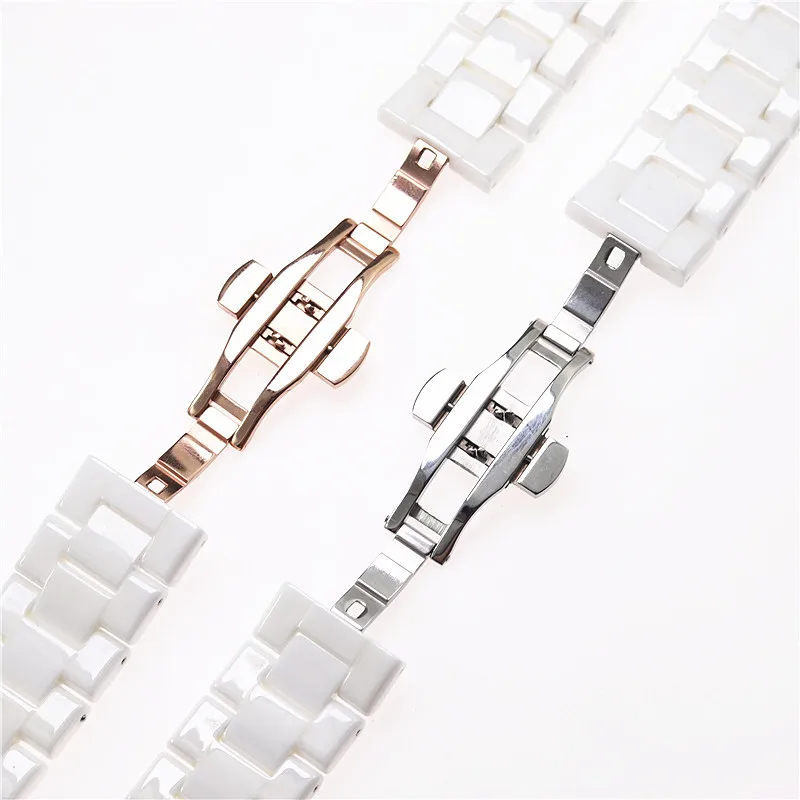 18mm 22mm Ceramic Strap For Armani Watch AR1400 AR1410 AR1402 AR1401 Men Women Band Bracelet Belt Black White Butterfly Button