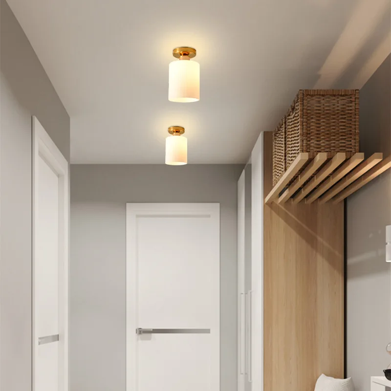 Imagem -04 - Luz de Teto de Vidro Nórdico Luzes Led para Quarto Passagem do Quarto Luminária Doméstica Simples Lâmpada Moderna Leite Branco E27