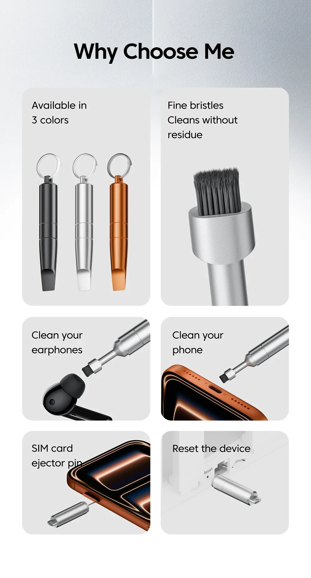 3 in 1 SIM Card Ejector Pin Portable Keychain Earphone Cleaning Brush Universal Multi-functional Package Opener Tech Repair