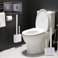 Wall Hanging Toilet Cleaning WC Brush Holder Long Handled Silicone Water Proof Quick Drying Soft Bristles Bathroom Accessories