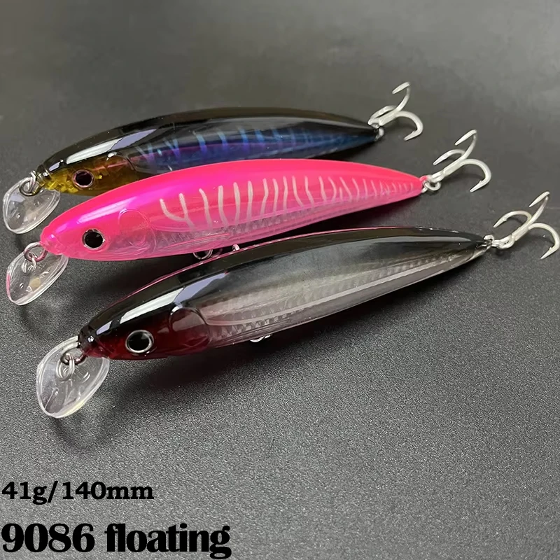 

140mm 41g Trolling Floating Minnow Fishing Lure Laser UV Artificial Bait Wobblers Saltwater Long Casting Jerkbait Accessories