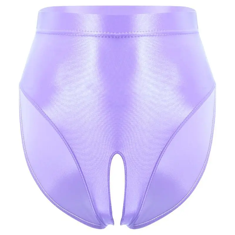 Glossy Open Crotch Women Men Tight Satin Lingerie Panties Plus Size Underwears Sexy High Waist Briefs