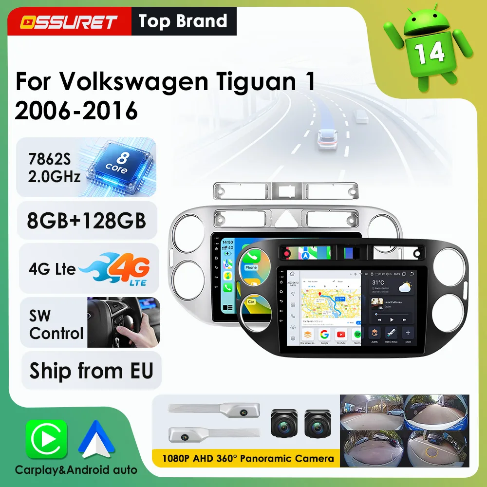 9"7862 AI Voice CarPlay Android Autoradio für Volkswagen VW Tiguan 1 5n 2006 - 2016 Multimedia-Videoplayer GPS-Navigation Stereo-Audio RDS DSP 4G Wifi Bluetooth Bildschirm 2DIN 360-Grad-Kamera