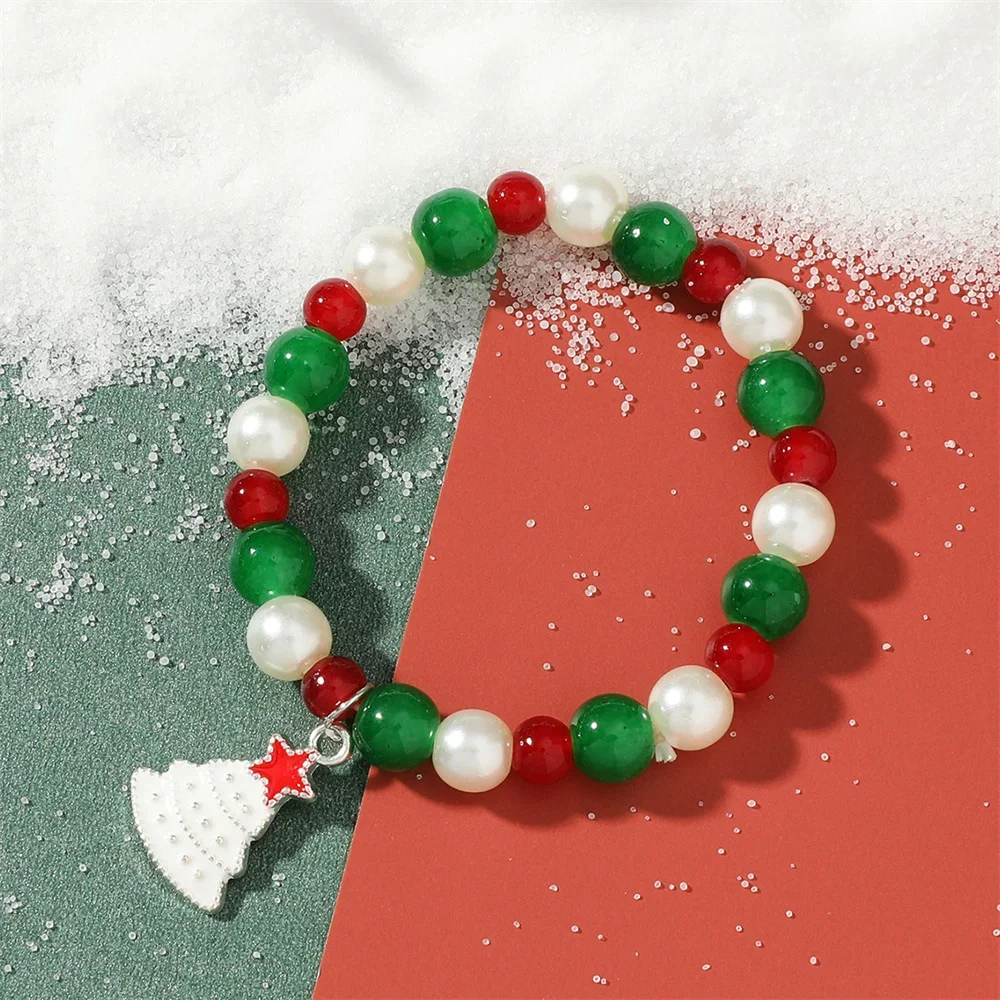 LXY-W Vintage Fashion New 2021 Red Green Beads Cartoon Christmas Tree Elk Bracelet For Women Boho Festival Girl's Gift Jewelry