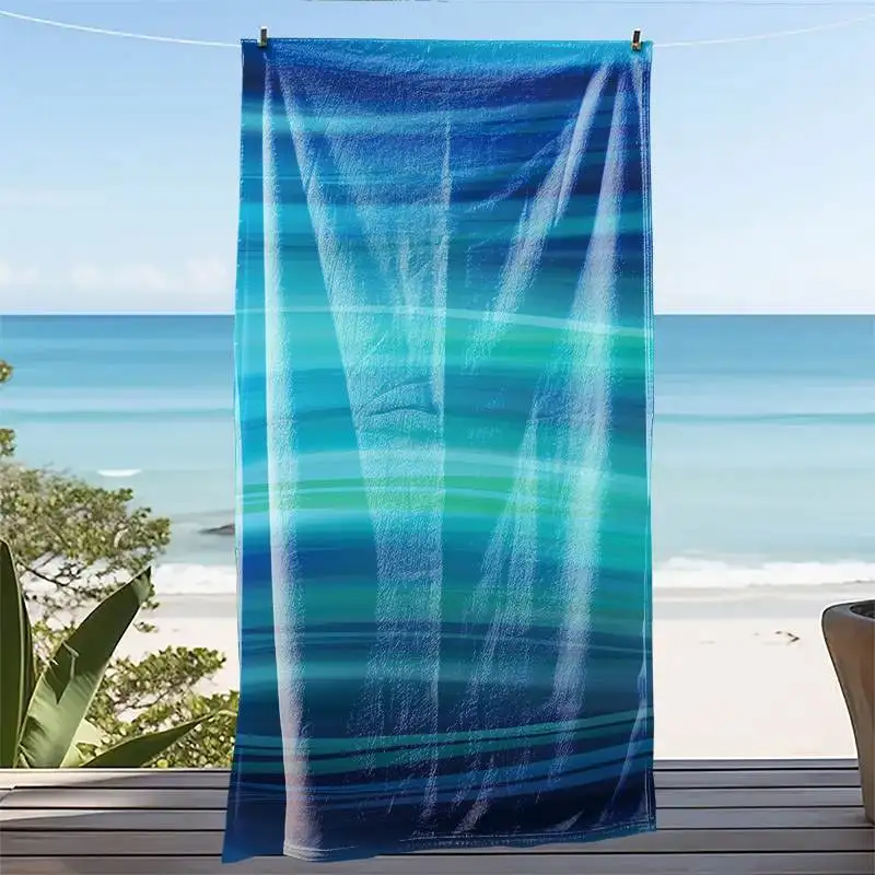 Modern Abstract Wave Pattern Extra Large Towel, Blue Green Quick Dry for Spa Home