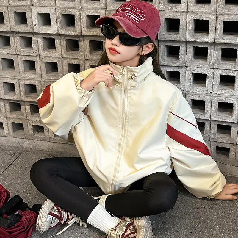 

Kawaii Girl Sport Coat Fashion Student Spring and Autumn Anime Casual Loose Zipper Long Sleeves Jacket Tops Children's Clothing