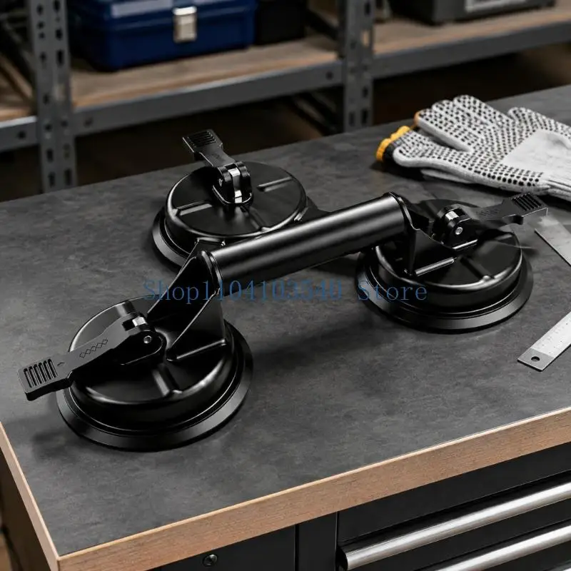 02DC Smooth Panel Lifting Handle with Rubber Cups and Manual Controls for Positioning Flat Glass, Tile, and Metal Sheets