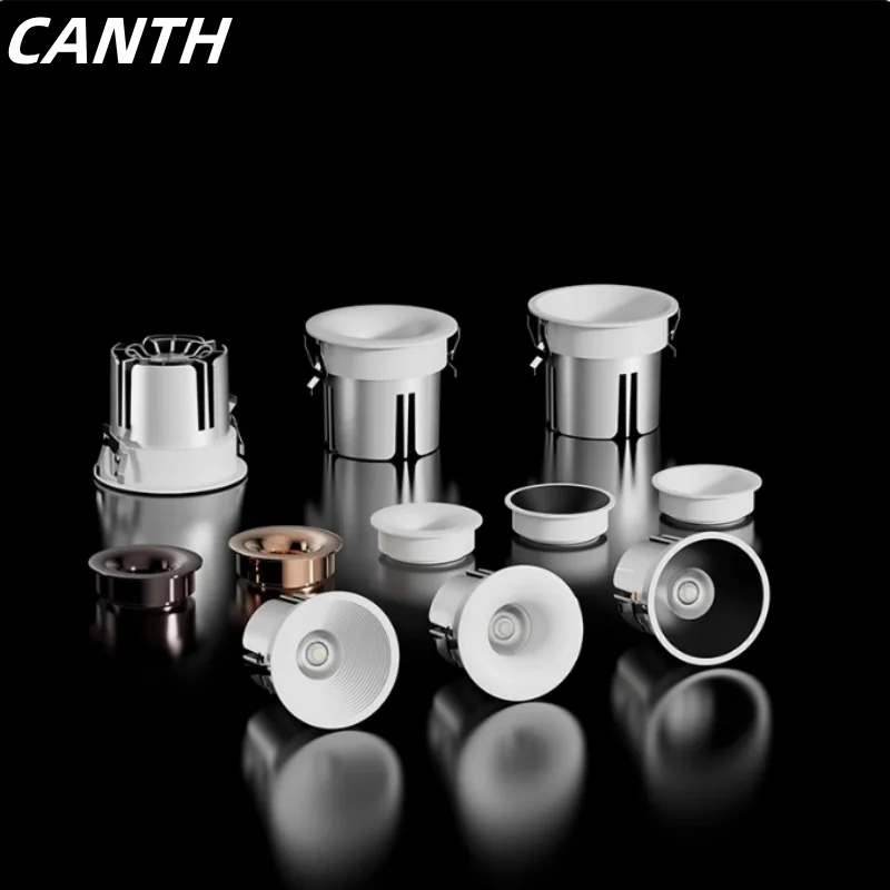 CANTH Deep anti-glare ceiling spotlights with curved cups, with an opening of 75mm. No main lights in the living room