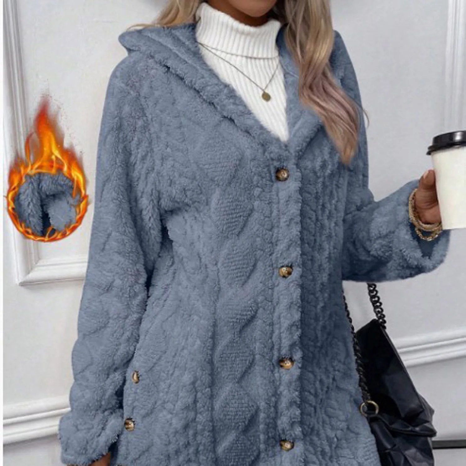 Cappotto casual a maniche lunghe con cappuccio in tinta unita stile britannico con bottoni per l'autunno e l'inverno, cardigan monopetto stile urbano