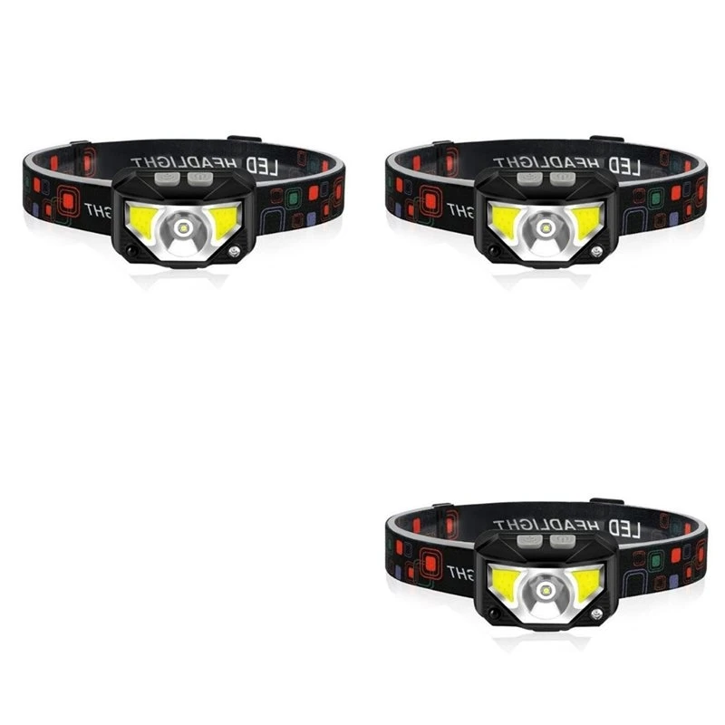 Durable Using 3X 1200 Lumen Bright Headlamp Flashlight LED Rechargeable Headlight Red Light Waterproof Motion Sensor Head Lamp