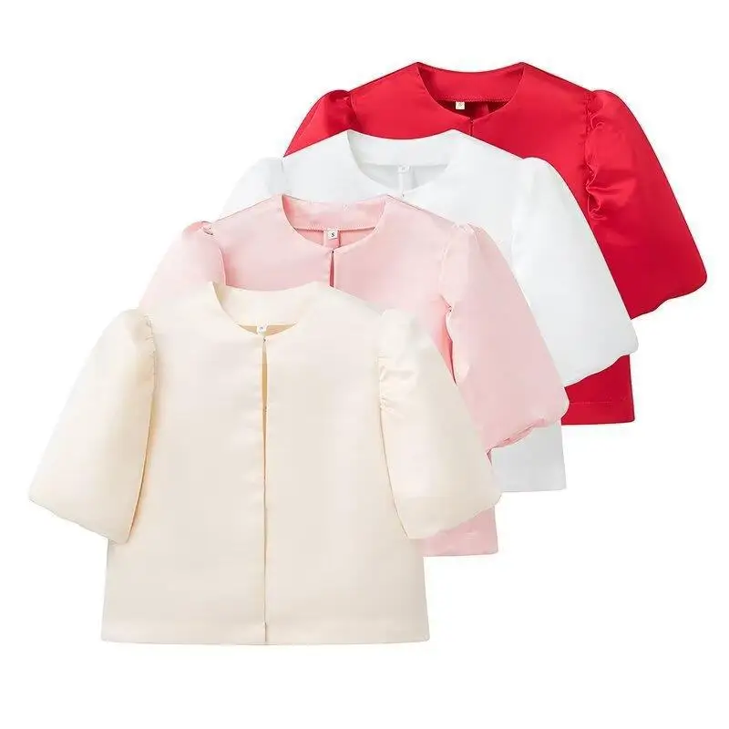 Lente 2025, Dames Faion Satijn Loose Bubble Sve Top Nieuwe collectie Grensoverschrijdende ort Lengte irt Europese Sle PU-materiaal