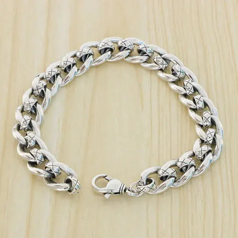 Japanese and Korean trendy punk style minimalist glossy s925 sterling silver bracelet Personalized and popular men and women's c