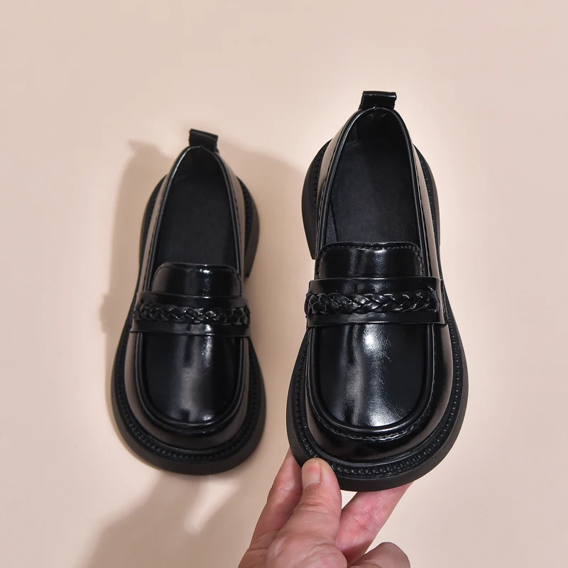 

Детские кожаные туфли классического черного цвета с плетеными ремешками, туфли-мэри-джейн для девочек, на толстой подошве, повседневные, для школы, униформы.