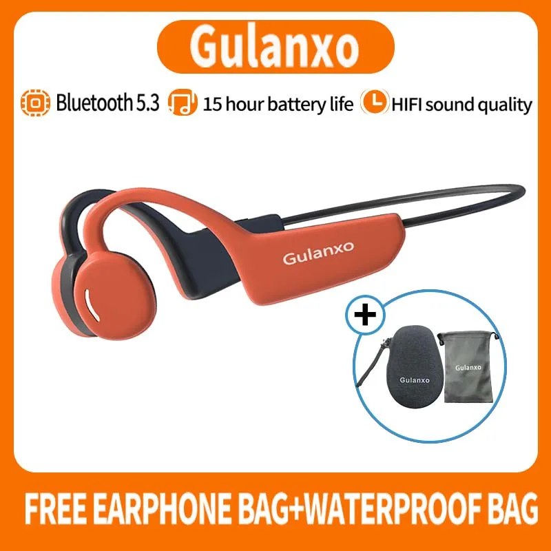 Gulanxo-T6 bone conduction earphones, wireless Bluetooth earphones, 15H battery life with microphone, sports earphones