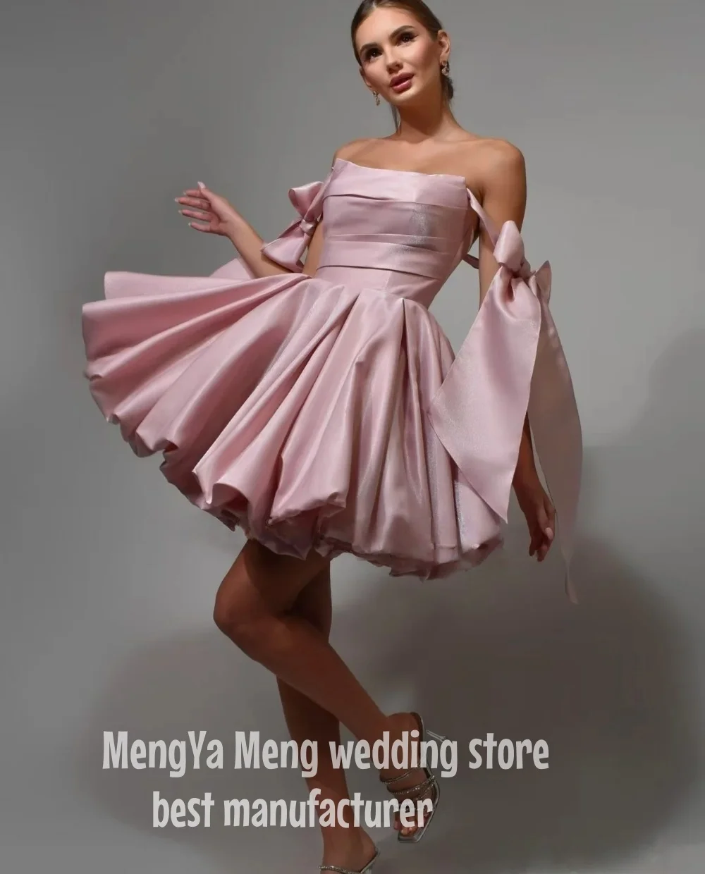 ZHUISHU Playful Fashion Satin Short Puffy Skirt Ball Gown Off Shoulder Birthday Party Dress Date Small Celebration Customized