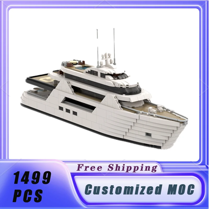 City MOC Building Block Giant Luxury Yacht DIY Brick Model Collection Display 1499pcs Children\'s Toy Gifts