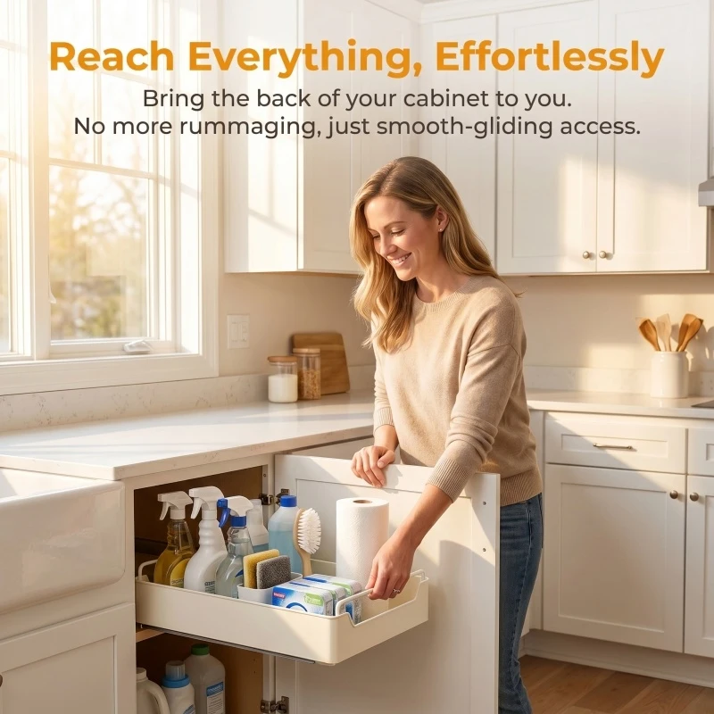 New Kitchen Storage Rack with Slide Rails Pull-out Kitchen Drawer Type Storage Tray Spice Box Storage Shelf Cabinets Organizer