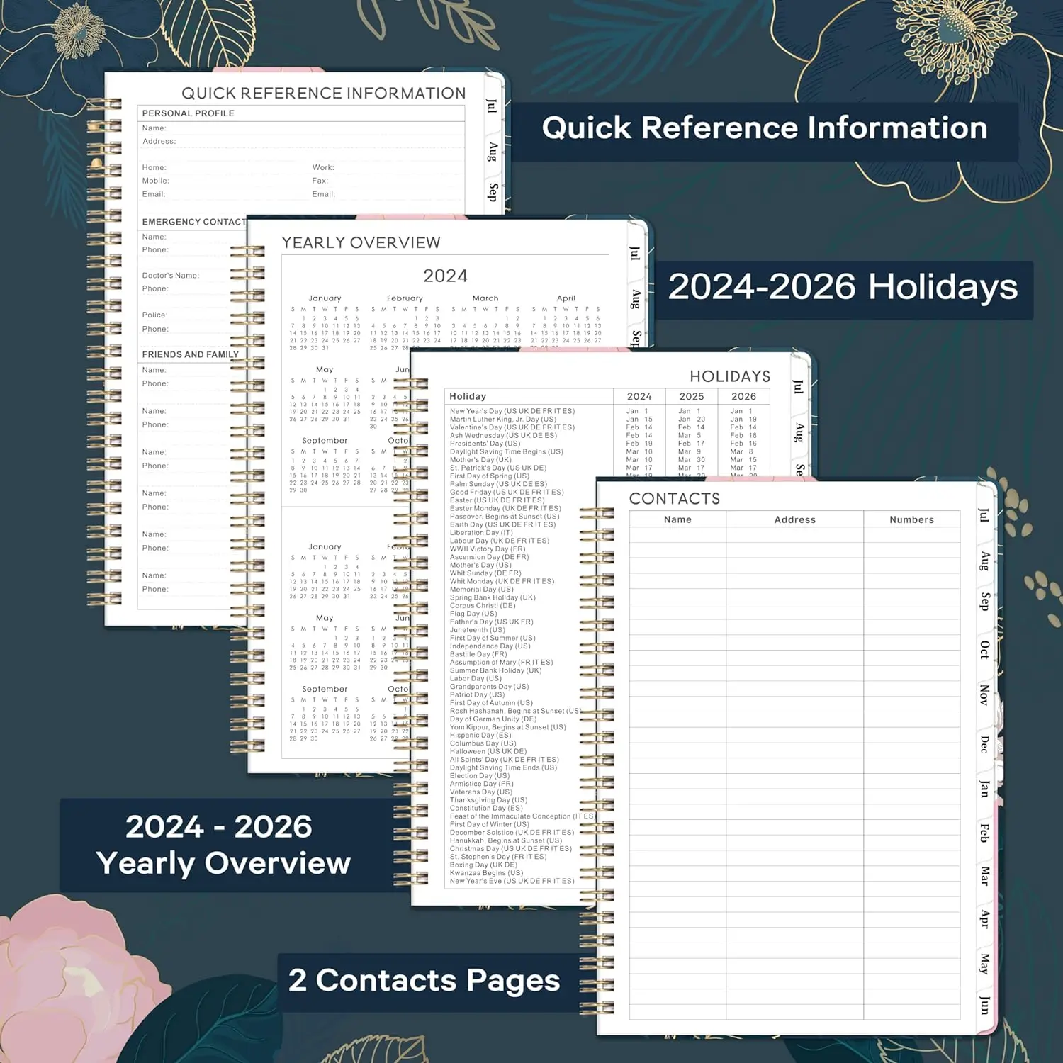 Twin-Wire Binding 180° Lay-Flat Thick Paper 2024-2025 Planner Academic Planner Weekly and Monthly Planner Monthly Tabs Inner