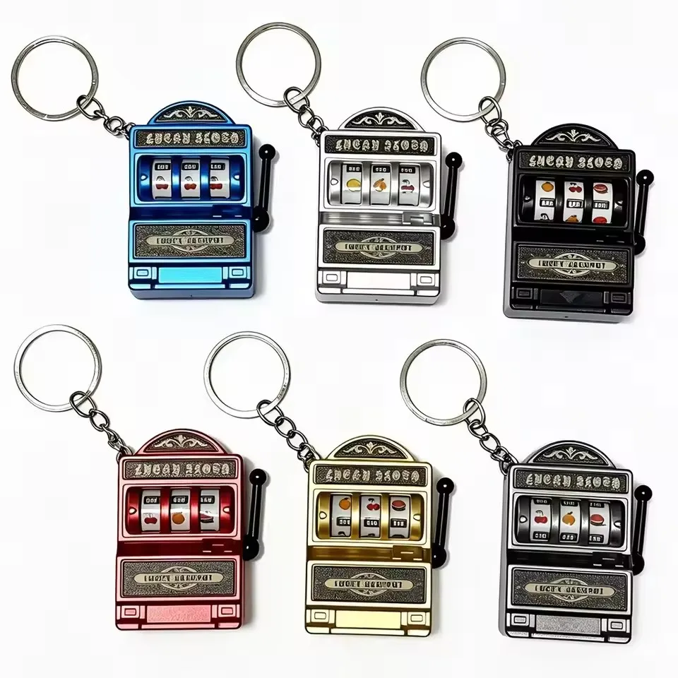 Mini Slot Machine Key Chains Creative Arcade Pocket Fruit Lucky Jackpot Gadget Antistress Toy Funny Games Keychain Ring