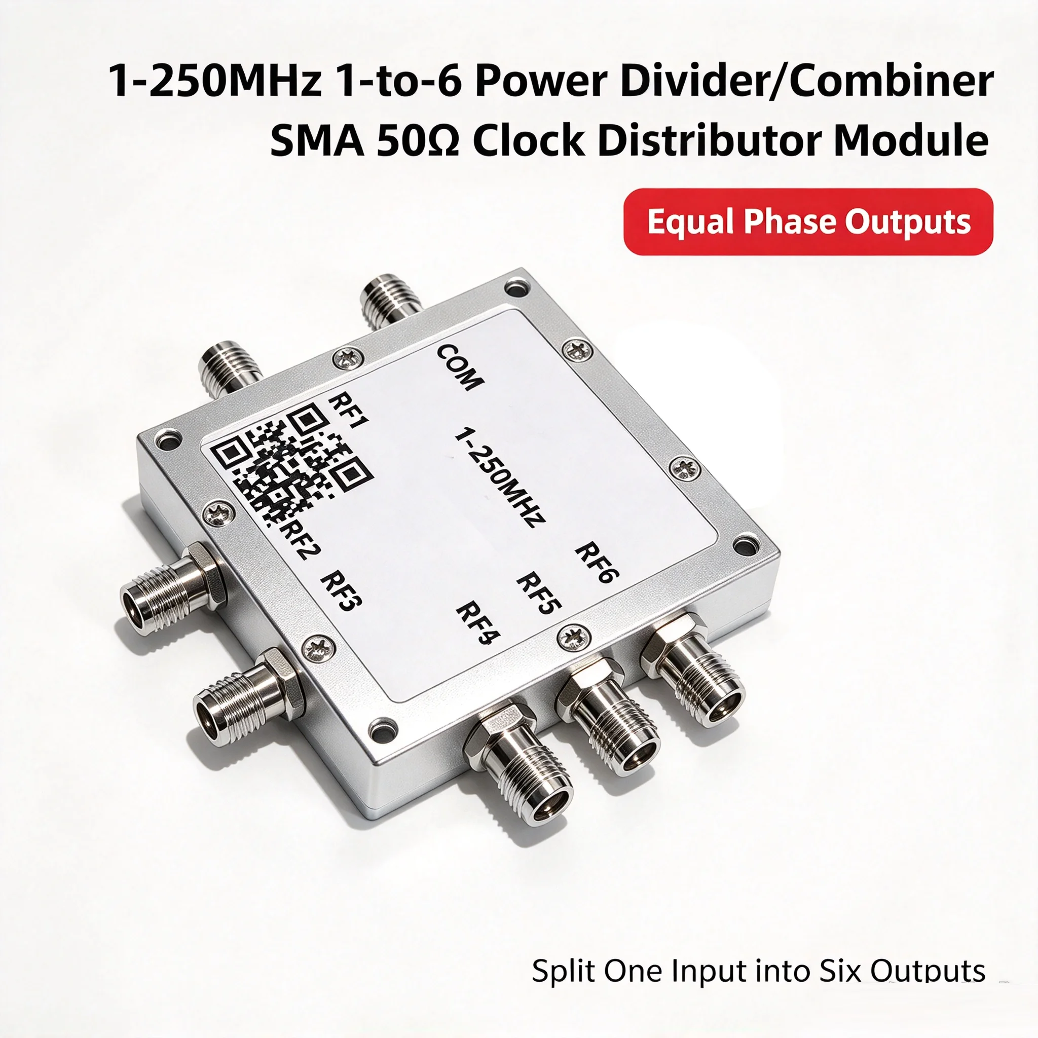 1to6 1–250MHz RF Power Divider Combiner /Clock Distributor Splitter FOR HAM Radio Amplifier Signal AM FM Short Wave Medium Wave