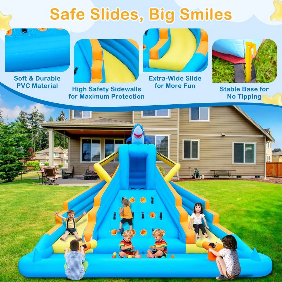 Casa gonfiabile di rimbalzo per grande piscina antispruzzo con scivolo a doppia corsia, parco acquatico gonfiabile per esterni con canna d'acqua da parete da arrampicata