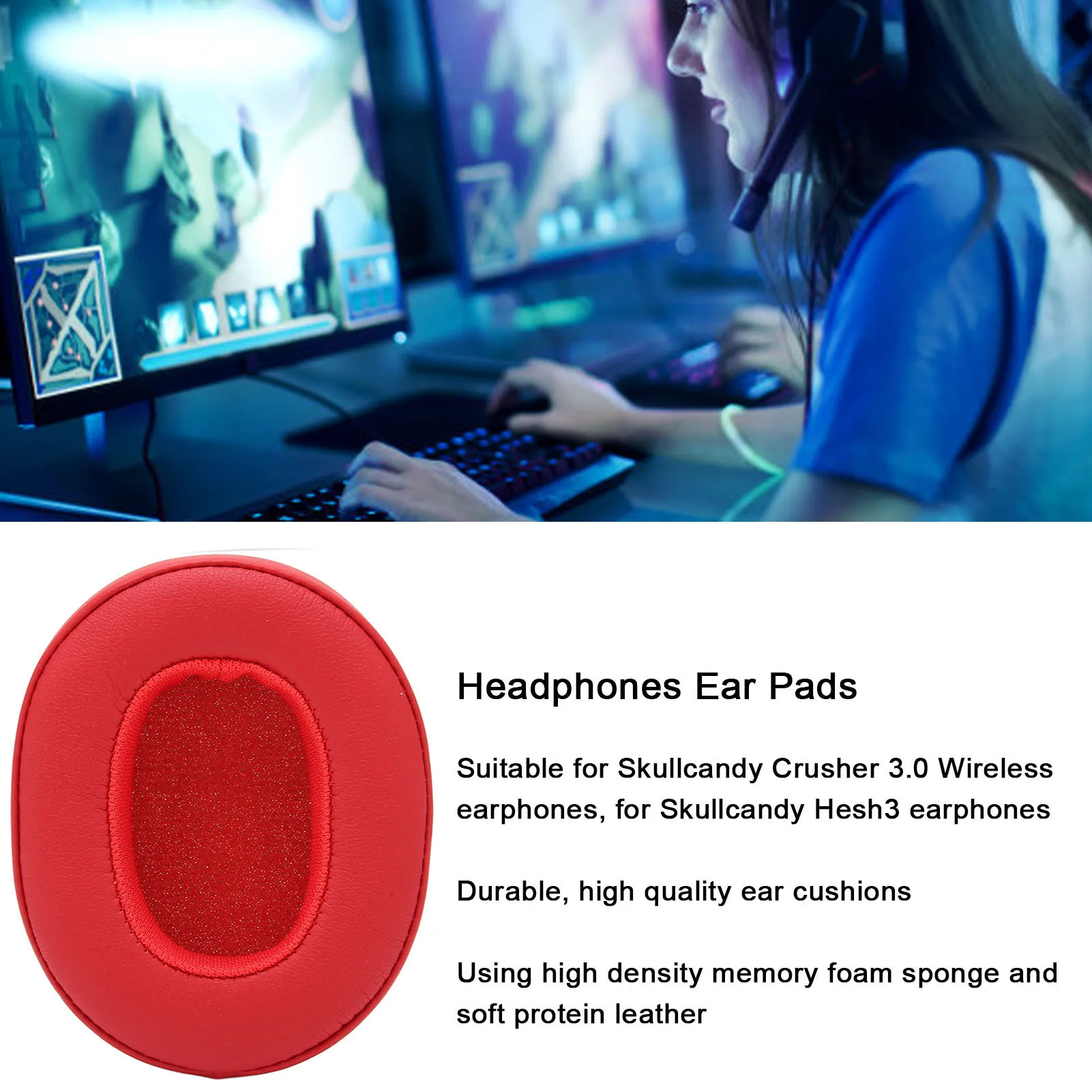 Almofadas para fones de ouvido, almofadas de couro proteico, peças de reparo, forte durabilidade, substituição de almofadas para ouvir música