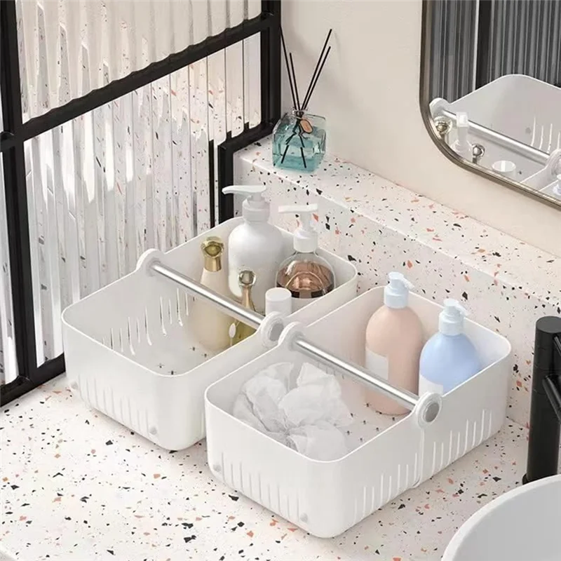 

A75P-Bathroom Storage Storage Box Handbag With Handle Plastic Toiletries Basket Kitchen Storage Rack