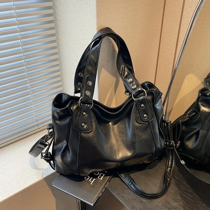 Large Capacity Vintage Leather Handbag with Zipper Closure, Crossbody Tote Bags, Fashion Versatile, Suitable for Commuting Use