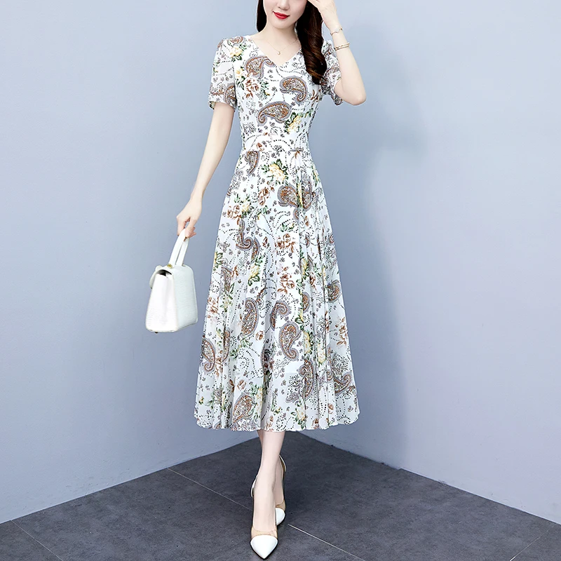 2025 Stampa Vintage Elagant Aderente Notte Abito longuette Festa di lusso Prom Abito lungo Donna Chiffon floreale Casual Boho Beach Vestito estivo